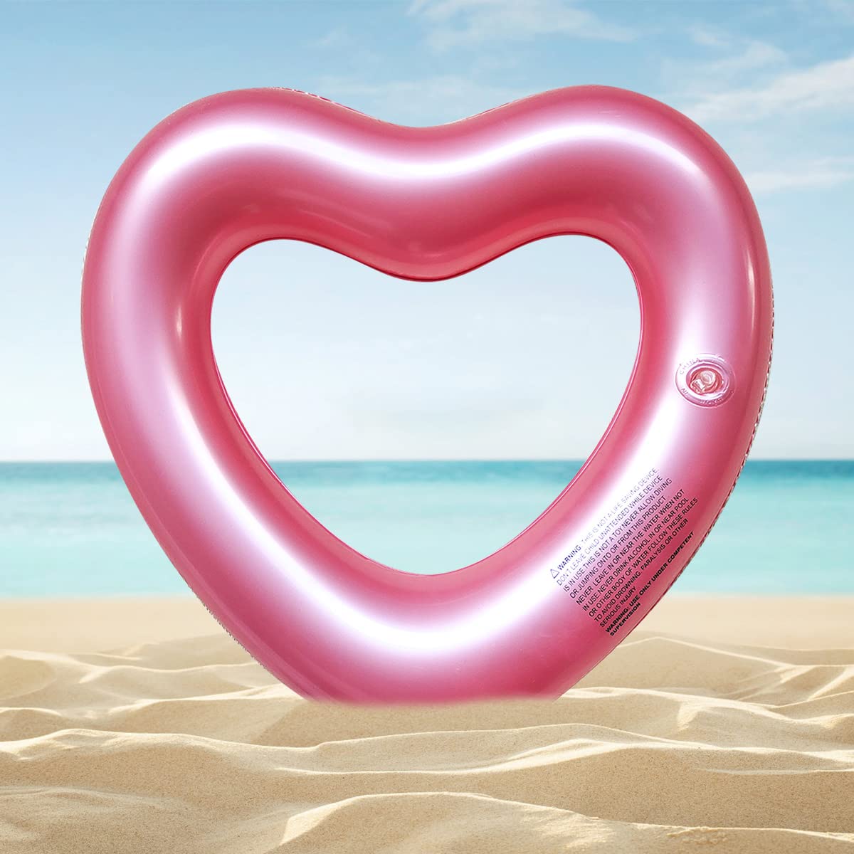 SUNSHINE-MALL Inflatable Swim Rings, Heart Shaped Swimming Pool Float Loungers Tube, Water Fun Beach Party Toys for Kids, Adults Small Rose gold