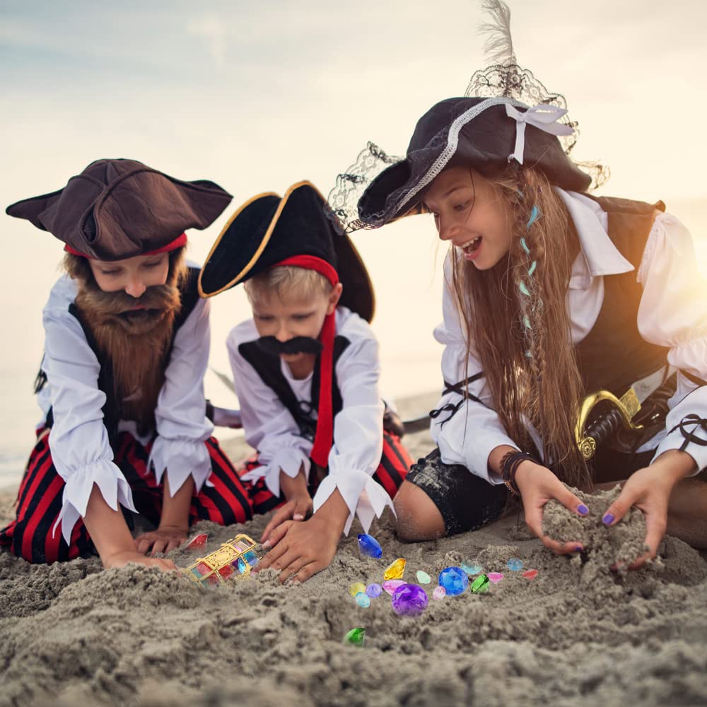 YUJUN Diving Gem Pool Toys 10 Colorful Big Diamond Gem with Treasure Pirate Chest Box Summer Underwater Acrylic Gemstones Set for Kids Swimming Pool Party Favors Assorted