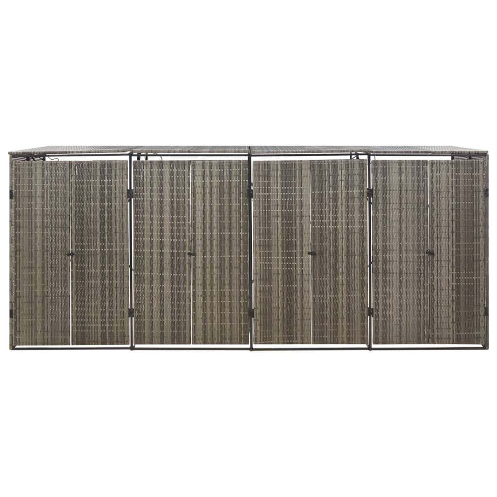 vidaXL Cache-poubelle quadruple en polyrotin gris 274 x 80 x 117 cm Gris
