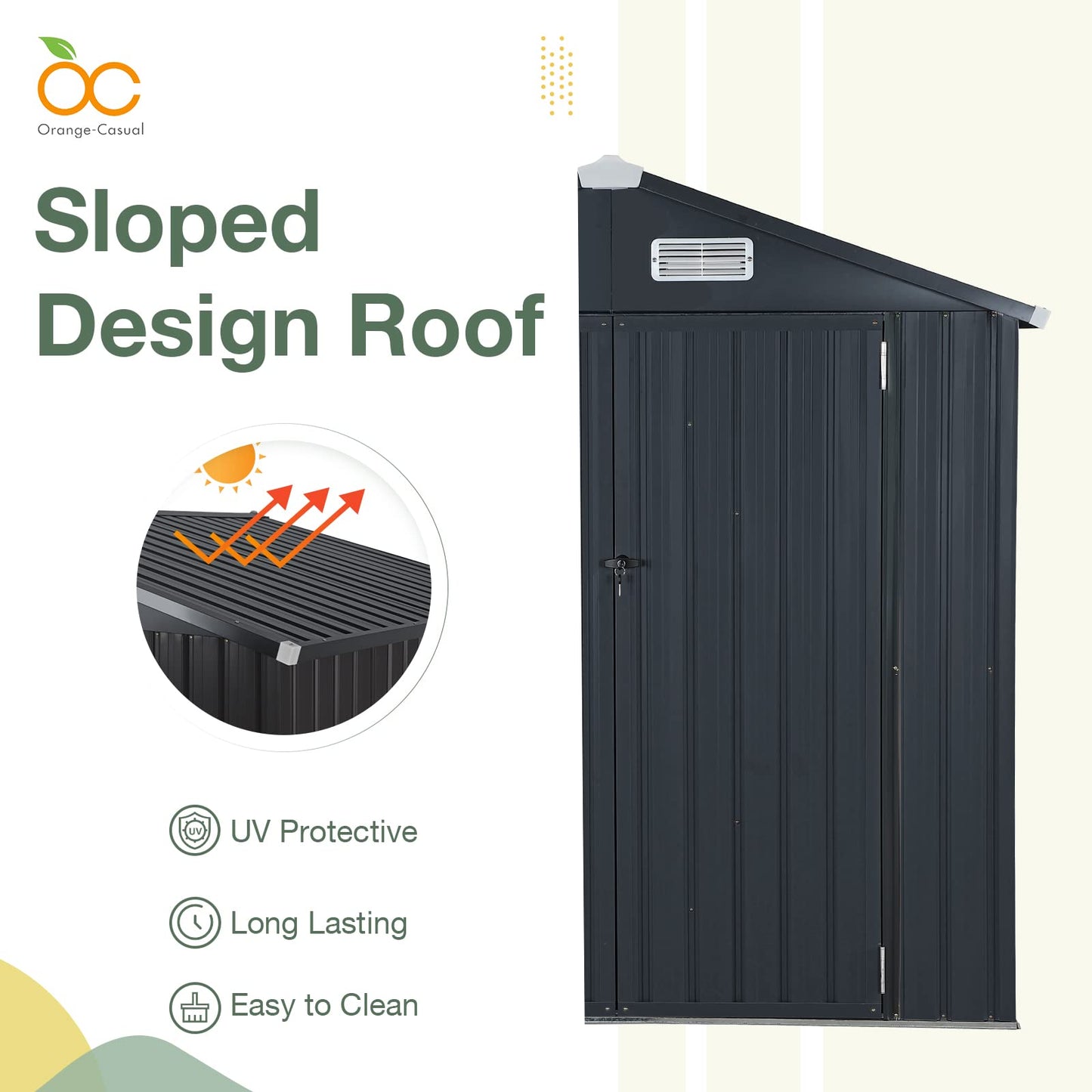 OC Orange-Casual 10 x 8 FT Outdoor Storage Shed, Metal Garden Tool Shed, Outside Sheds & Outdoor Storage Galvanized Steel w/Lockable Door for Backyard, Patio, Lawn, Black 10' x 8'