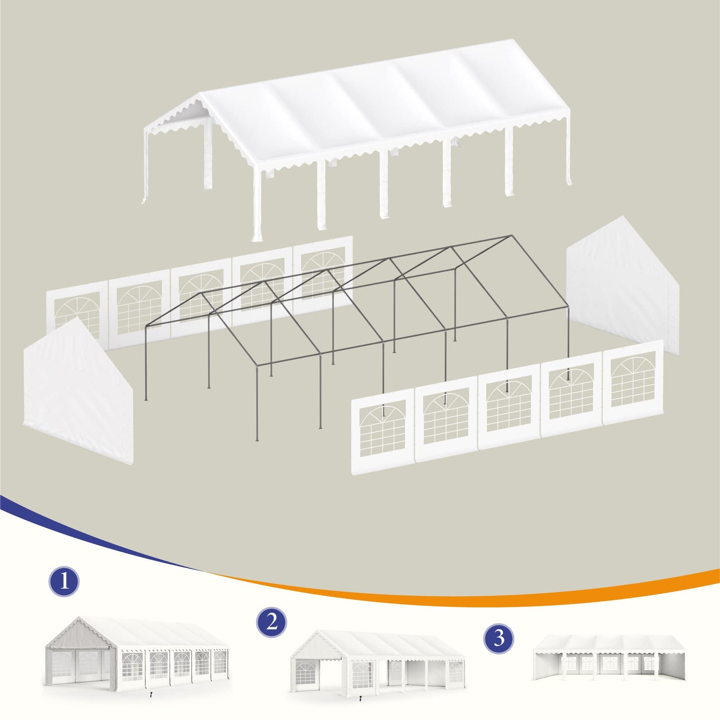 PHI VILLA 32'x16' Outdoor Heavy Duty Party Tent Large Commercial Canopy Wedding Event Shelter Carport with Romevable Sidewalls for Patio Outdoor Garden Events, White 32FTx16FT