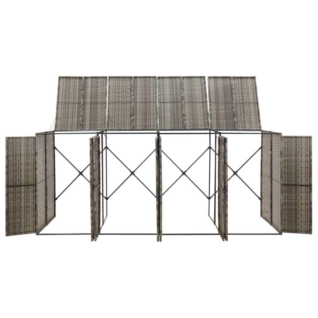 vidaXL Cache-poubelle quadruple en polyrotin gris 274 x 80 x 117 cm Gris