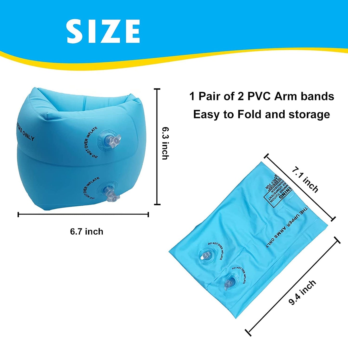Inflatable Arm Swimming Floats Bands, Floatation Water Wings, Swimming Arm Ring Floatie for Children and Adults Blue & Blue