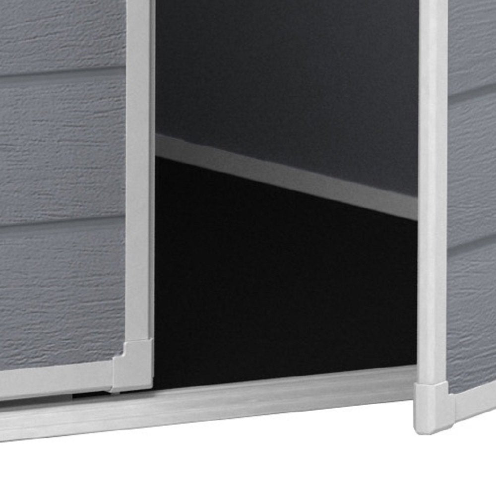Keter Manor Kit d'abri de rangement extérieur en résine 6 x 8 - Parfait pour ranger les meubles de terrasse, les outils de jardin, les accessoires de vélo, les chaises de plage et la tondeuse à gazon, gris et blanc
