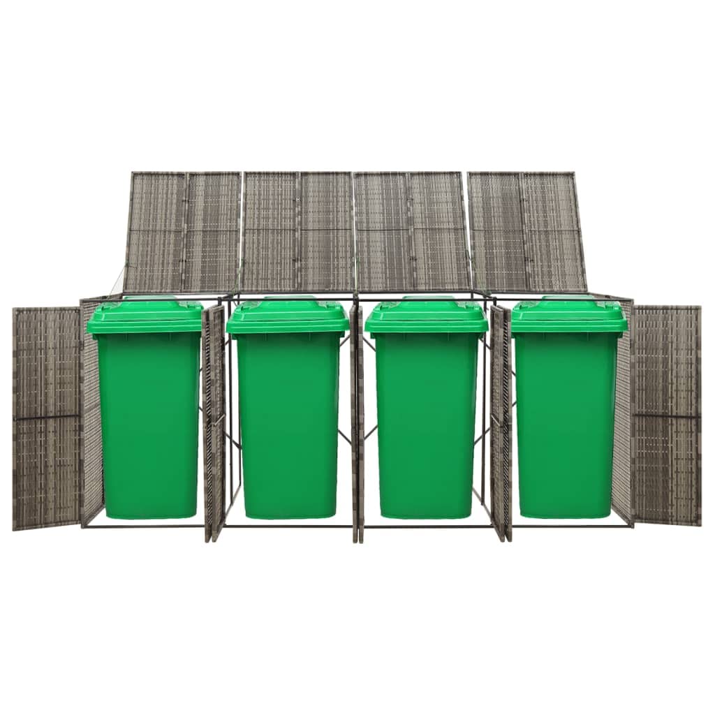 vidaXL Cache-poubelle quadruple en polyrotin gris 274 x 80 x 117 cm Gris