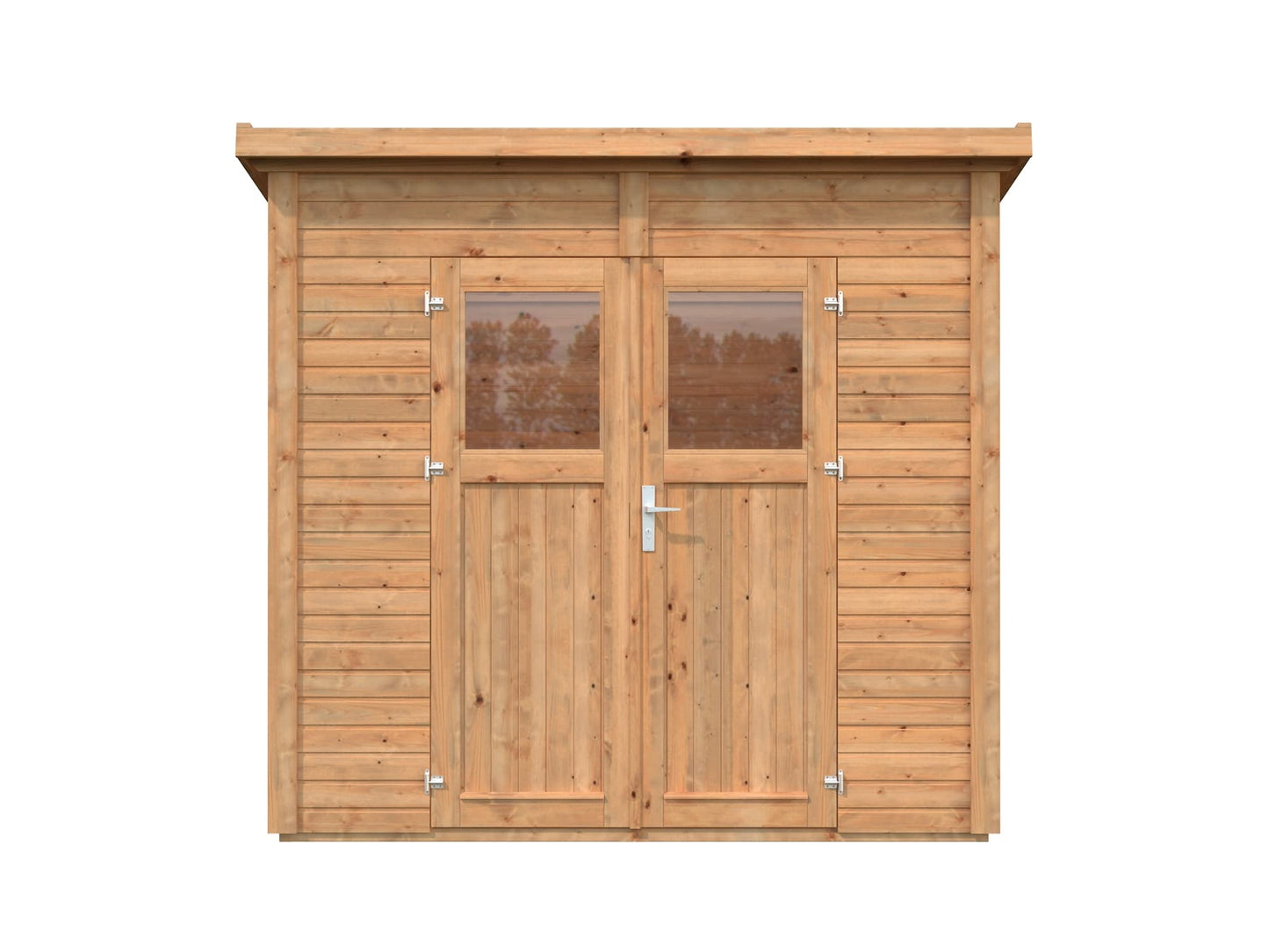 Leisure Season Urbano Kit d'abri de jardin moderne résistant aux intempéries avec sol, portes, fenêtres en plexiglas, toit en pente – Kit d'abri de jardin en bois d'épicéa nordique – Marron moyen, 2,4 x 1,2 m (URB8X47853)