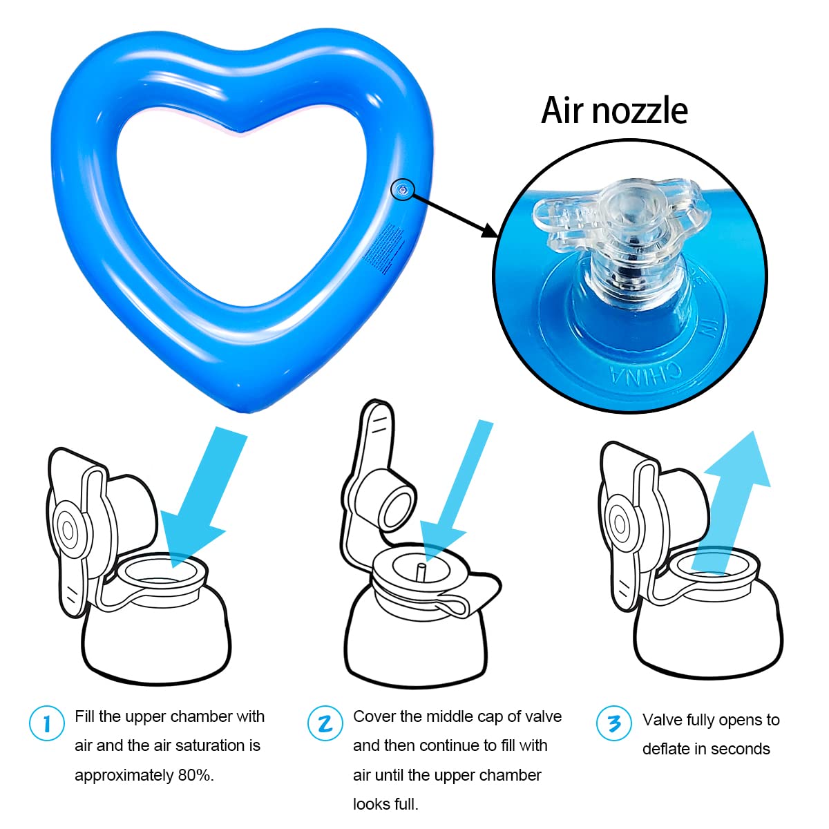 SUNSHINE-MALL Inflatable Swim Rings, Heart Shaped Swimming Pool Float Loungers Tube, Water Fun Beach Party Toys for Kids, Adults Blue,Gold