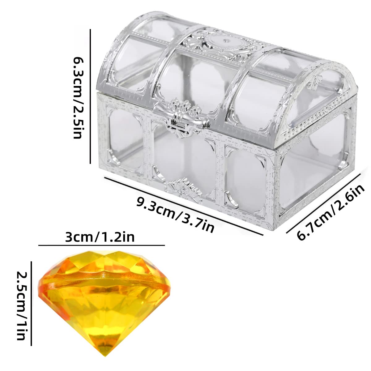 XIJUAN Diving gem Pool Toys Sand Toys,14Colorful Diamond Treasure Chest Summer Swimming gems Pirate Diving Toy Set Underwater Swimming toyChildren's Game Gifts for Boys and Girls(Silver White)