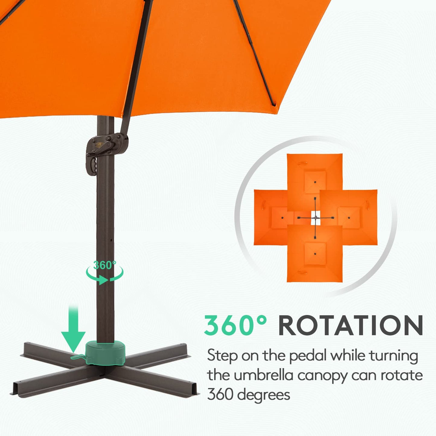 Square Cantilever Patio Umbrella 12FT Coral Orange