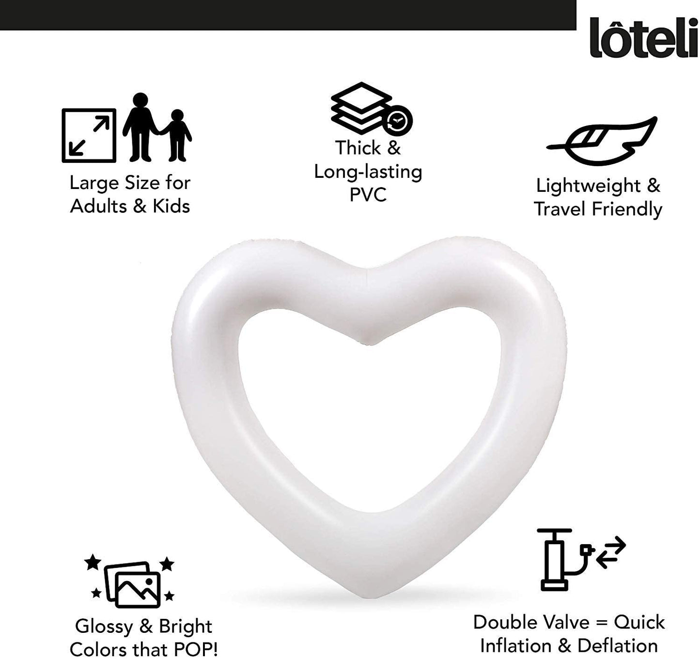 LÔTELI White Heart Pool Float | Big Inflatable Photo Prop for Engagement, Wedding, Bachelorette Party