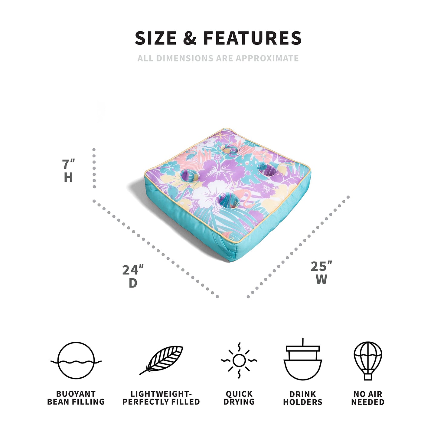 Big Joe Captain's Caddie No Inflation Needed Pool Float Drink Holder, Tropical Hibiscus Aqua Double Sided Mesh, 2ft Aqua Tropical Hibiscus Captains Caddie