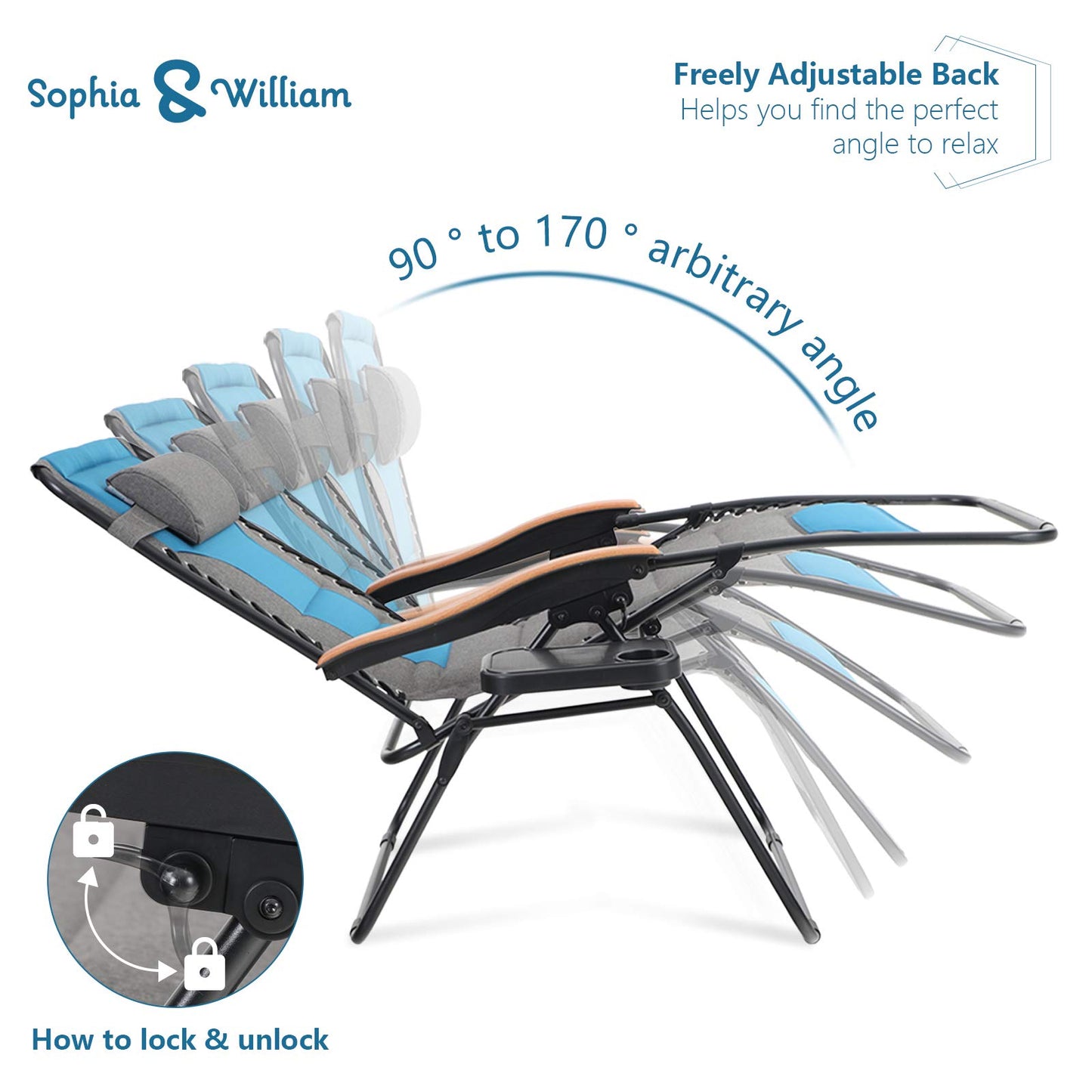 Sophia & William Padded Zero Gravity Chair Oversize Lounge Chair with Free Cup Holder, Supports 350 LBS (Cobalt Blue) 1 Pack Cobalt Blue