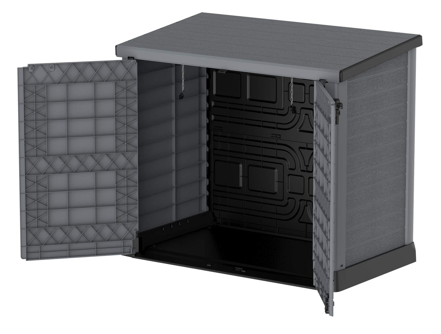 Duramax Cedargrain StoreAway Abri de Jardin en Plastique 1200 L/Couvercle Plat – Abri de Rangement extérieur pour vélo – Construction Durable et Solide – Idéal pour Outils, vélos, BBQ et 2 Poubelles de 240 L, 145 x 85 x 125 cm, Gris