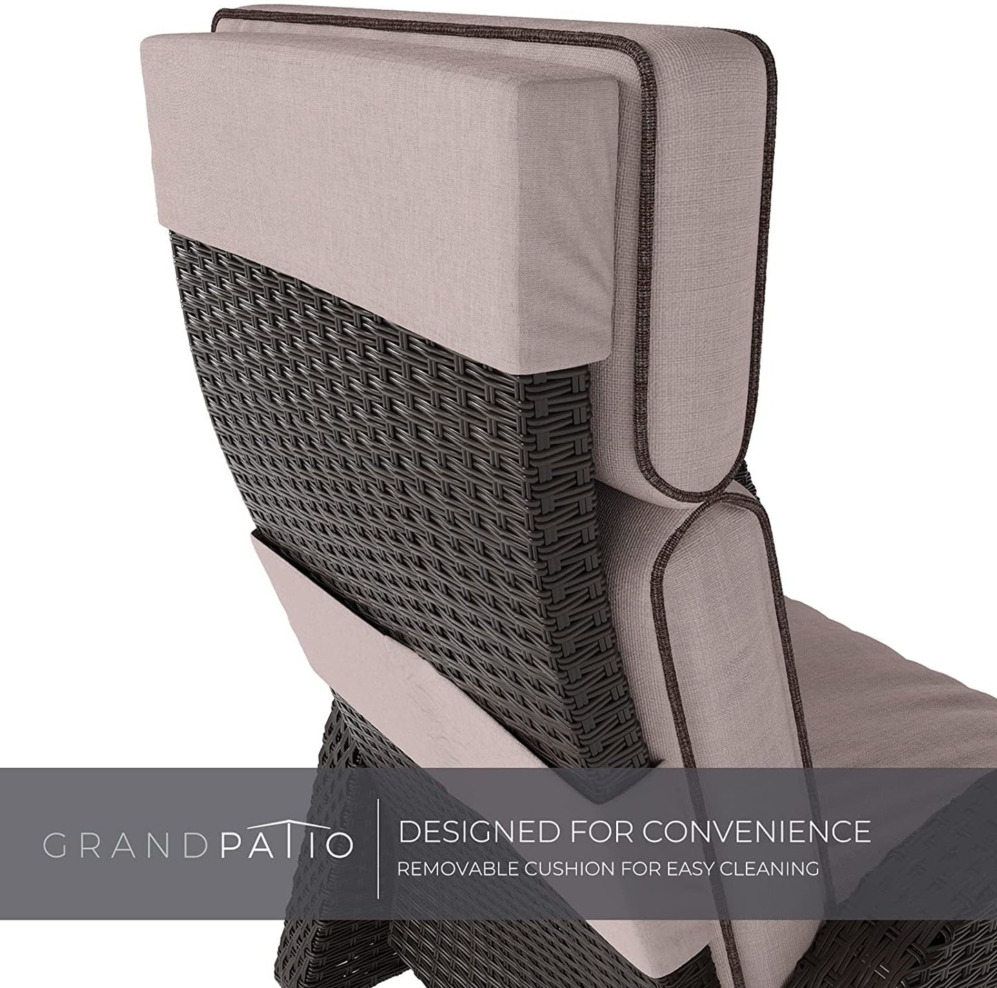 Grand patio Outdoor Recliners Set of 2 Patio Recliner Chair, All-Weather Wicker Reclining Patio Chairs, Flip-up Side Table, Recliner Chair, Flax Beige 2pcs 2 PCS