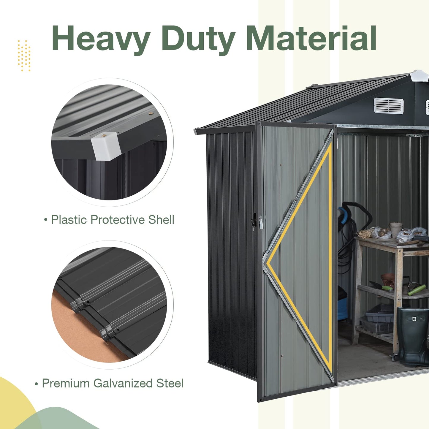 OC Orange-Casual 10 x 8 FT Outdoor Storage Shed, Metal Garden Tool Shed, Outside Sheds & Outdoor Storage Galvanized Steel w/Lockable Door for Backyard, Patio, Lawn, Black 10' x 8'