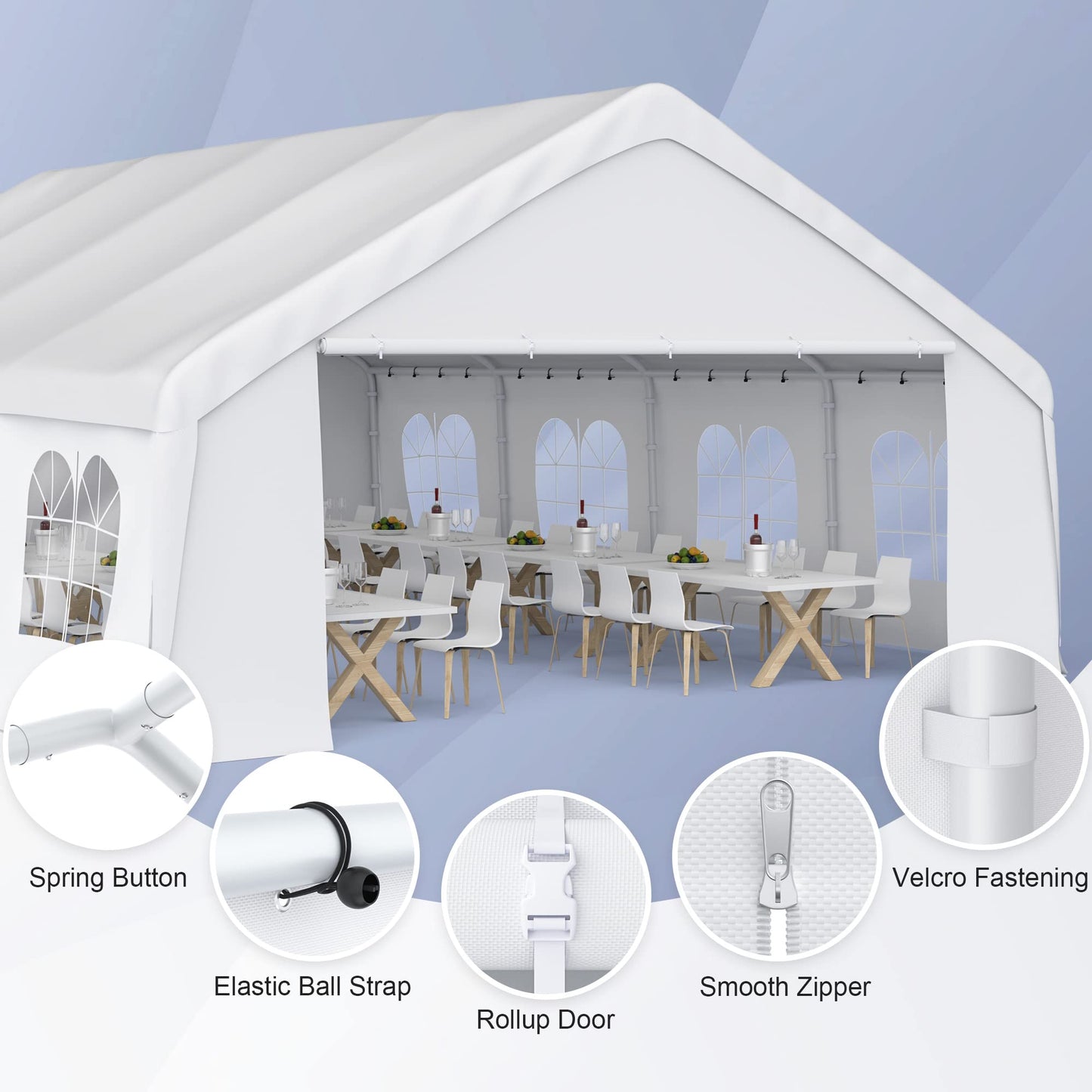 Morngardo Canopy Tent for Parties Heavy Duty 20'x26' Car Tent Metal Carport Portable Garage with Removable Sidewalls, White 20'x26'