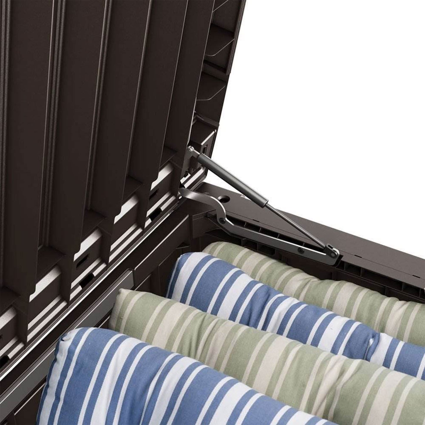 Keter Westwood Outdoor Resin 150 Gallon Deck Storage Box Organizer for Patio Furniture, Pool Toys and Yard Tools with Bench, Brown (2 Pack)