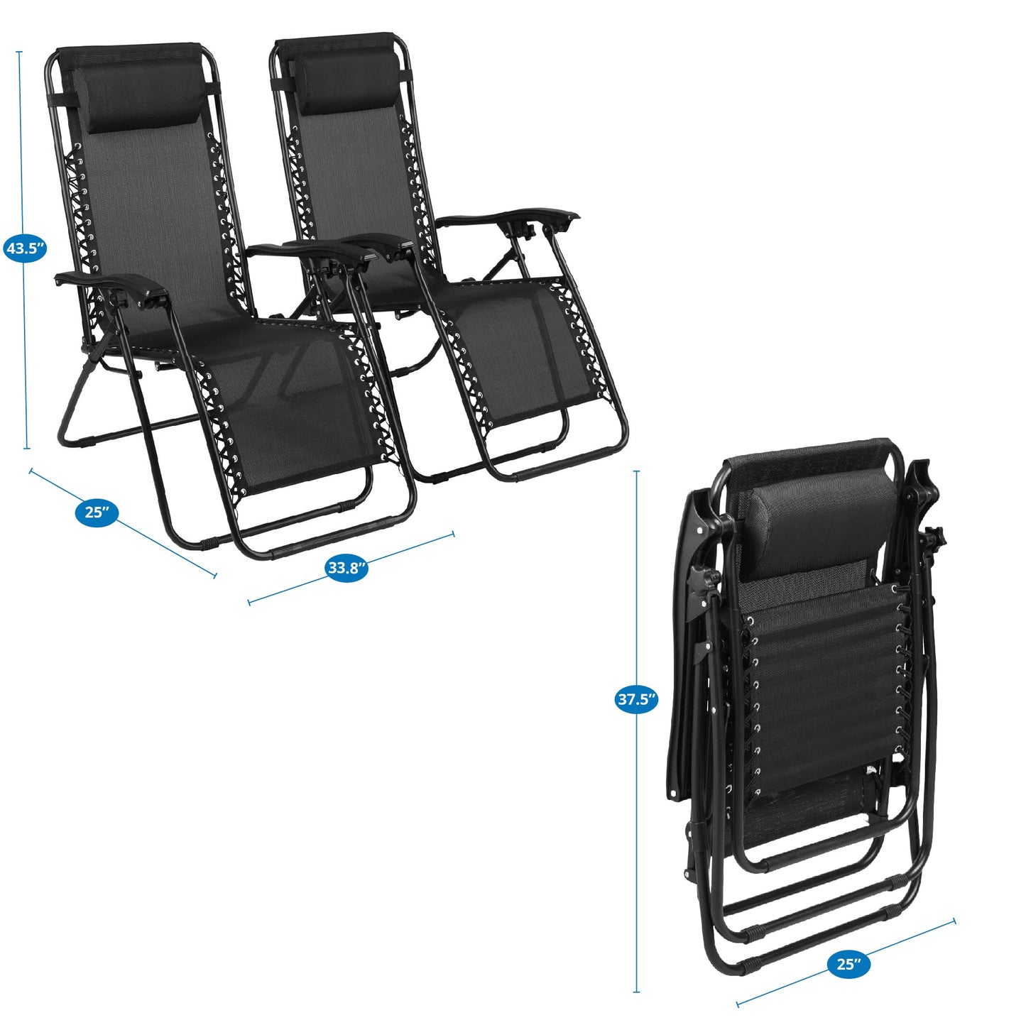 Zero Gravity Chairs Set of 2 Pool Lounge Chair Zero Gravity Recliner Zero Gravity Lounge Chair Antigravity Chairs Anti Gravity Chair Folding Reclining Camping Chair with Headrest by Naomi Home - Black Modern