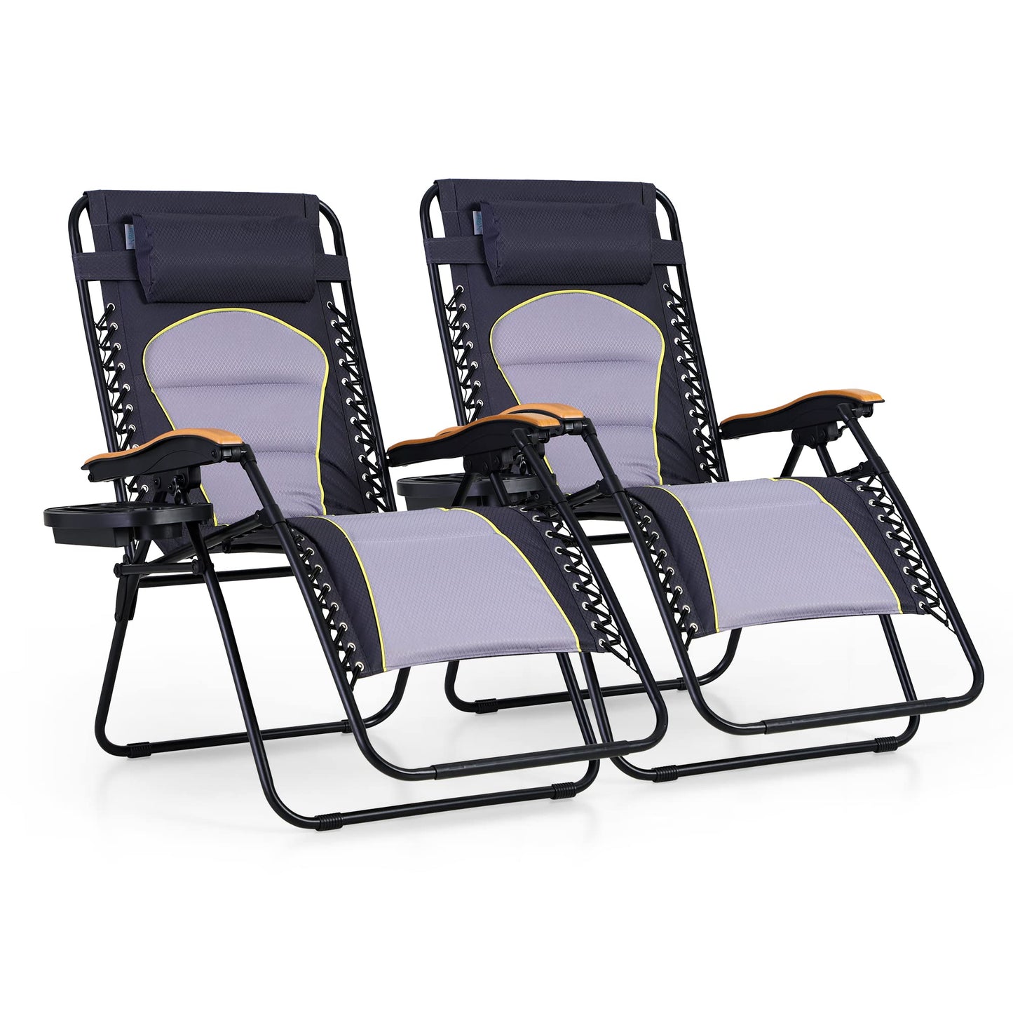 PHI VILLA Oversize XL Padded Zero Gravity Lounge Chair Family Lovers Pack with Wide Armrest Foldable Recliner, Set of 2, Support 400 LBS (Purple Grey) Purple Grey-oversized 2-Pack