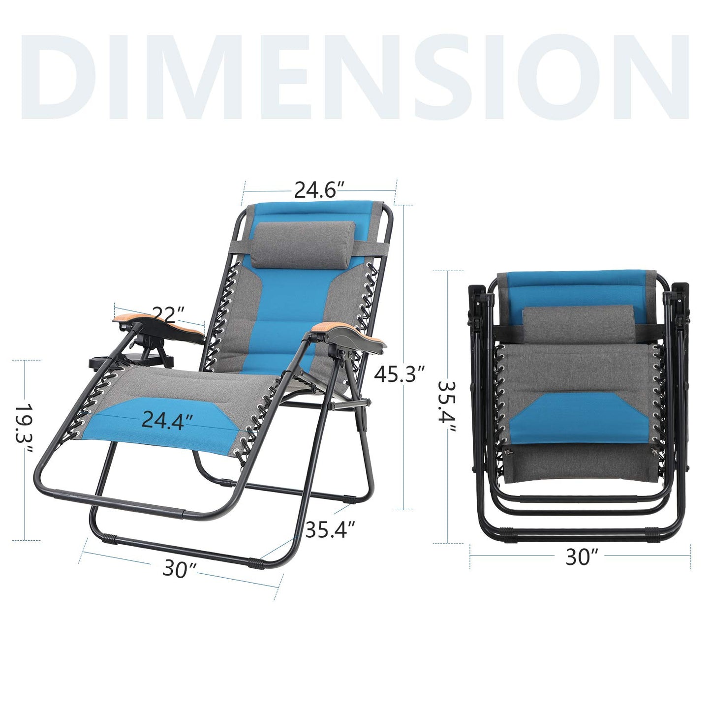 Sophia & William Oversize Zero Gravity Chair 2 Pack, Padded Lounge Chair with Free Cup Holder, Supports 350 LBS (Cobalt Blue) Cobalt Blue