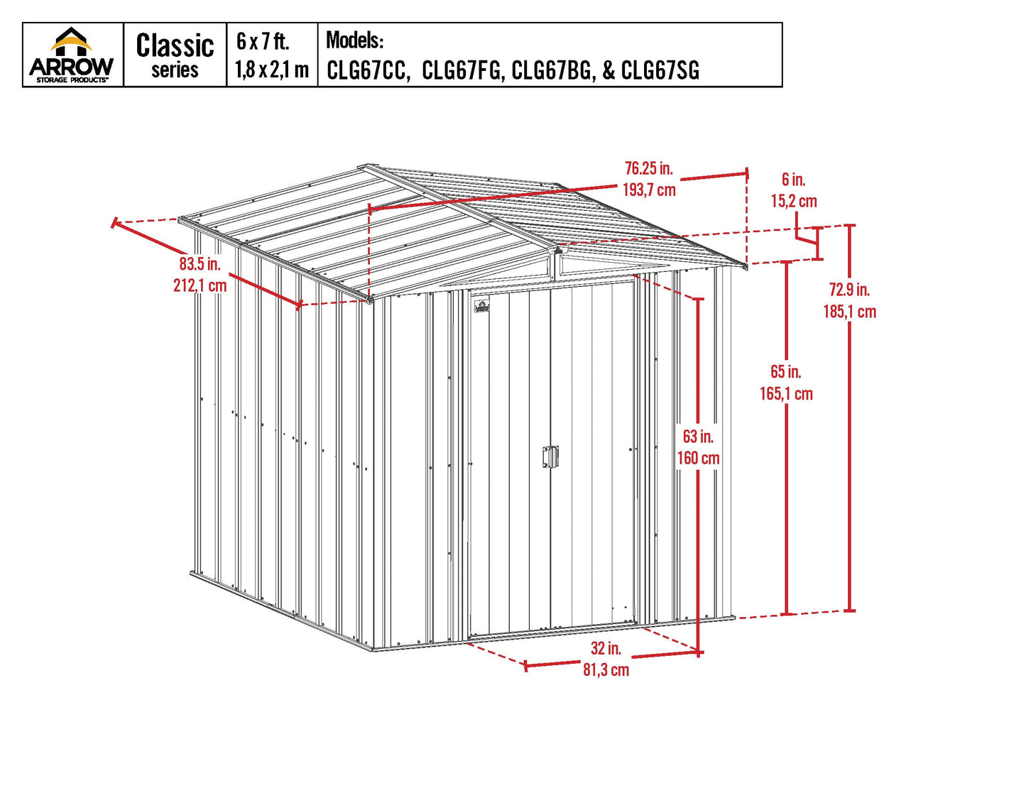 Arrow Shed Classic 6' x 7' Hangar de rangement extérieur cadenassable en acier, vert sauge 6' x 7'