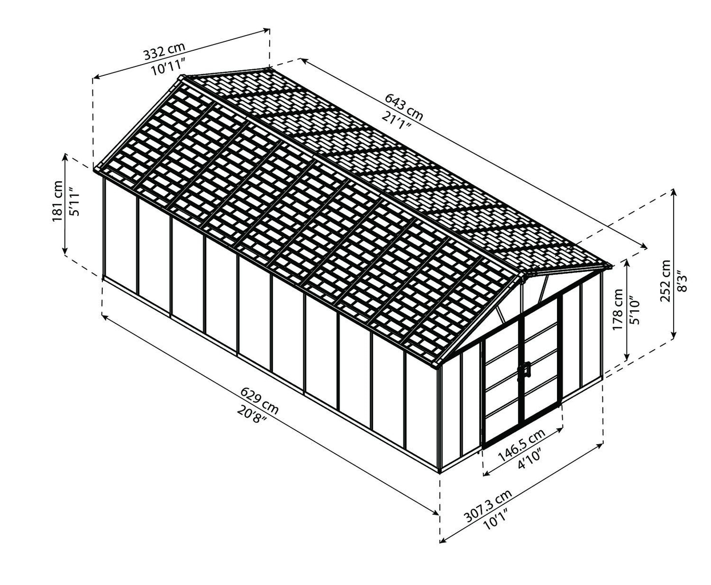 Palram - Canope | Remise de rangement Yukon 11x21, gris 11' x 21'