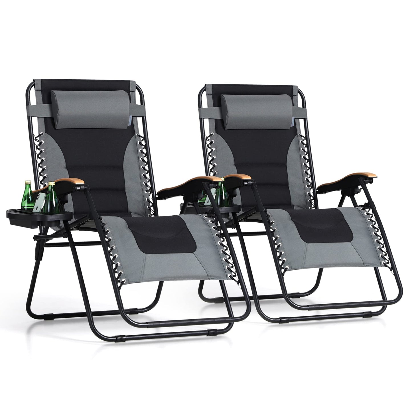 PHI VILLA Oversize XL Padded Zero Gravity Lounge Chair Family Lovers Pack with Wide Armrest Foldable Recliner, Set of 2, Support 400 LBS (Grey) Grey-oversized 2-Pack