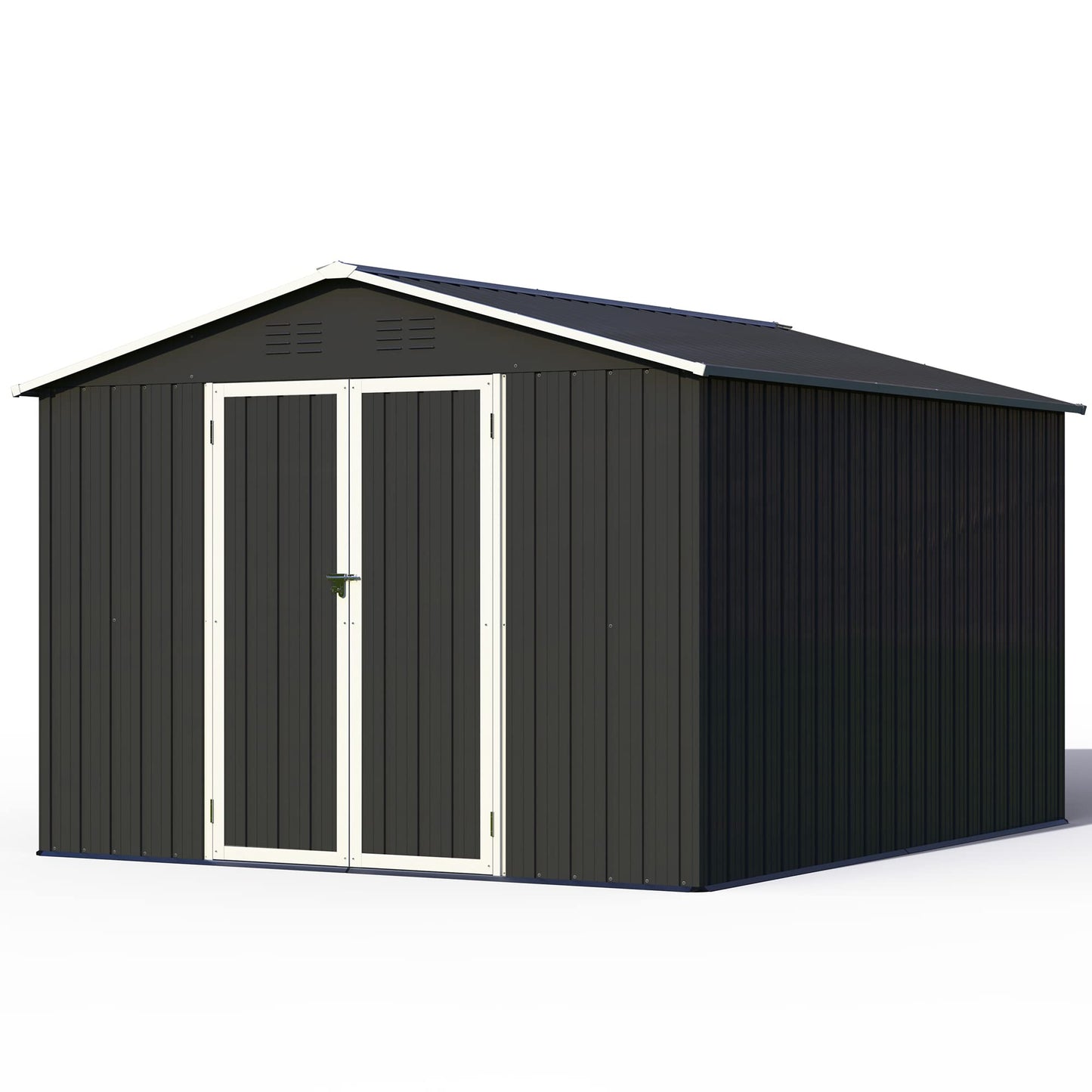 Abri de rangement extérieur de 8 x 10 pieds, remise à outils utilitaire en acier et métal avec doubles portes verrouillables et grille d'aération pour jardin, patio, pelouse (noir) Noir