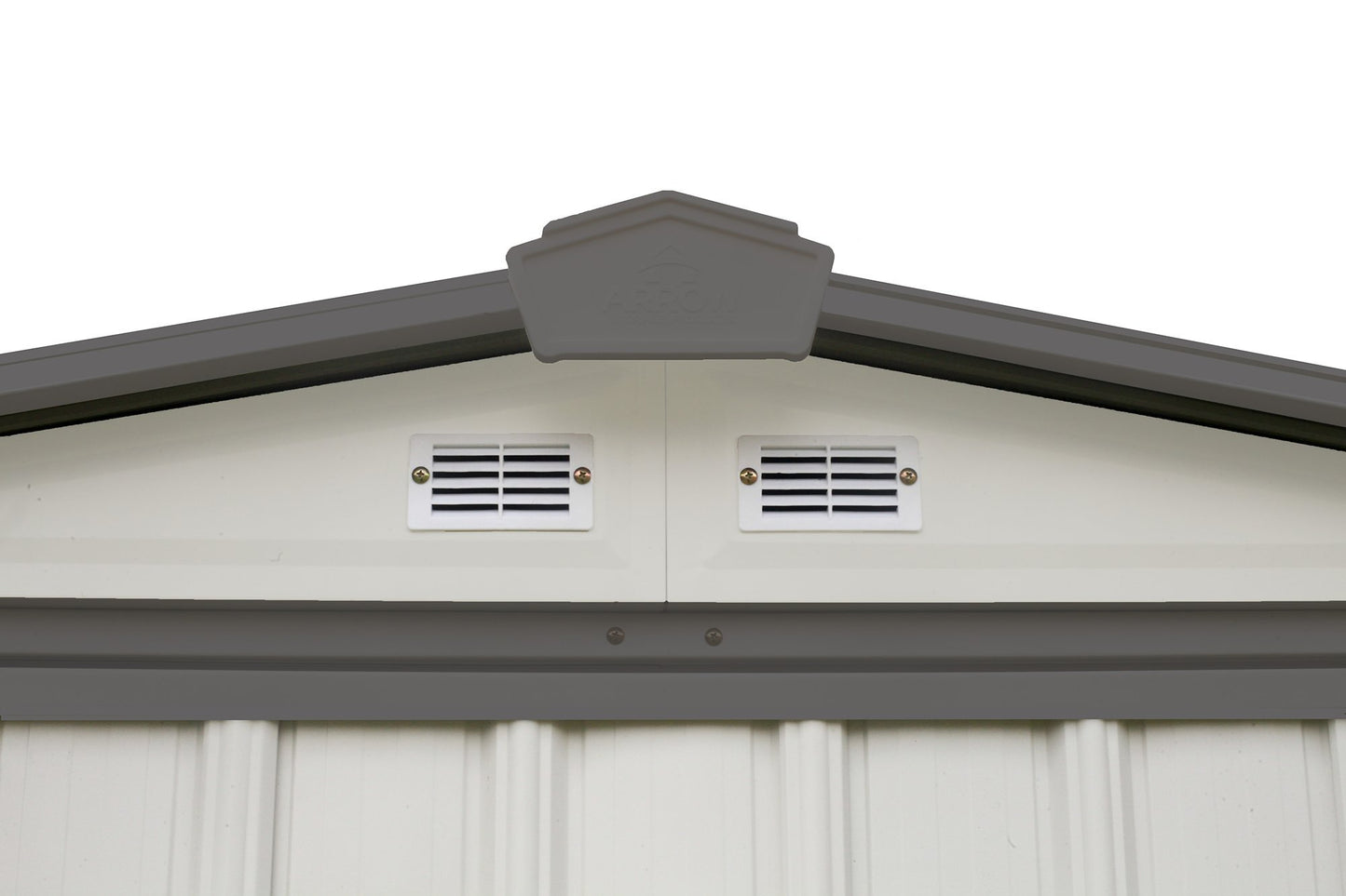 ARROW Hangar à pignon bas en acier galvanisé EZEE, 6' x 5', crème avec charbon de bois, abri de rangement avec toit de style pic crème/garniture de charbon de bois