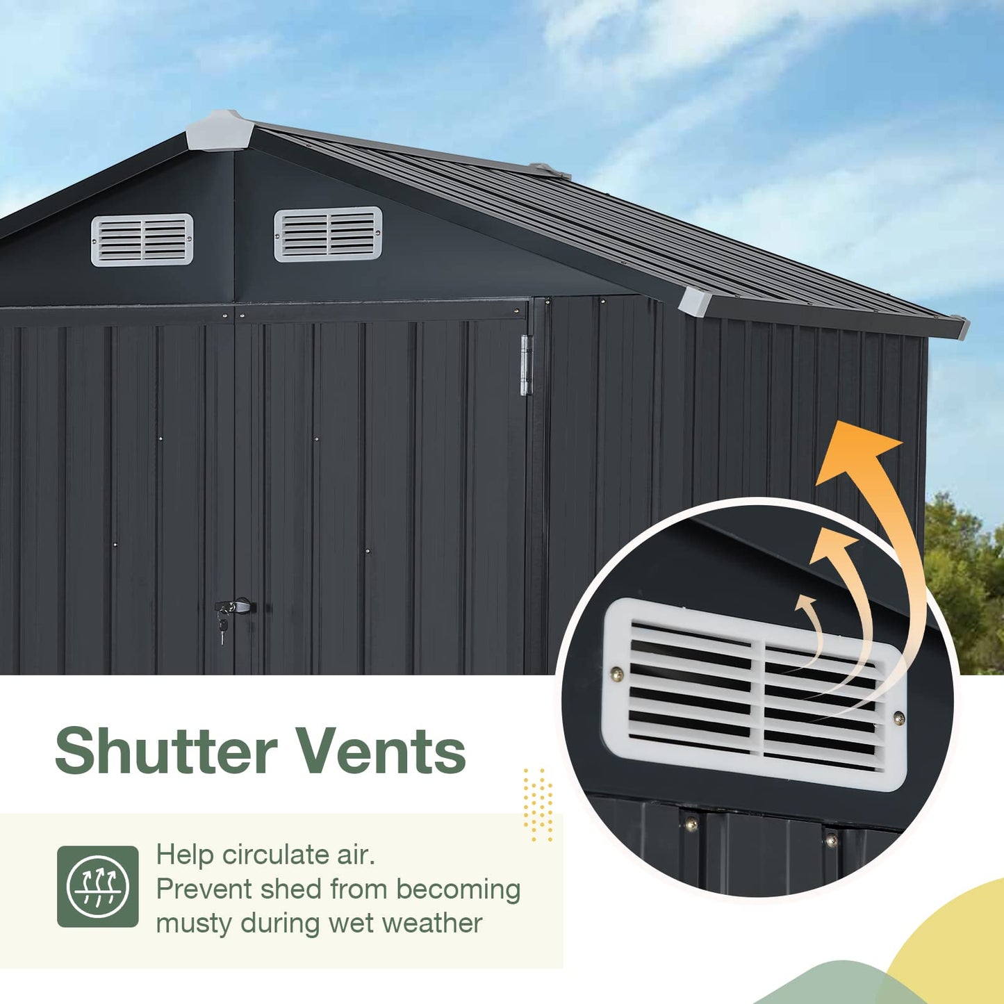 OC Orange-Casual 10 x 8 FT Outdoor Storage Shed, Metal Garden Tool Shed, Outside Sheds & Outdoor Storage Galvanized Steel w/Lockable Door for Backyard, Patio, Lawn, Black 10' x 8'