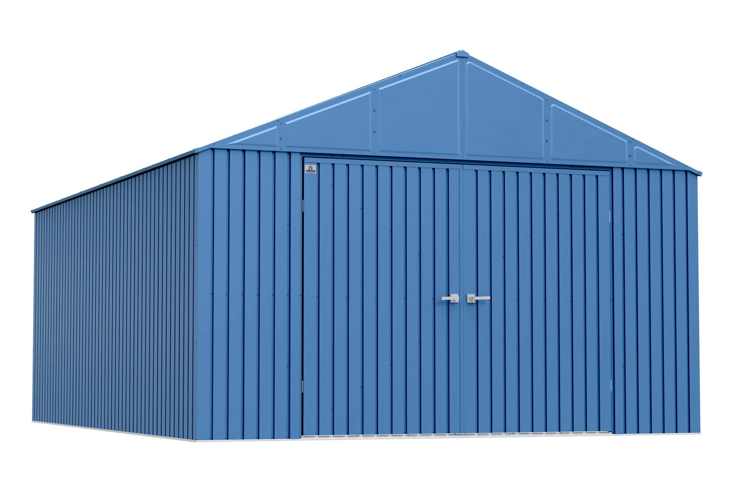 Arrow Shed Elite Hangar de rangement extérieur en acier avec toit à pignon verrouillable, 12' x 16', bleu gris
