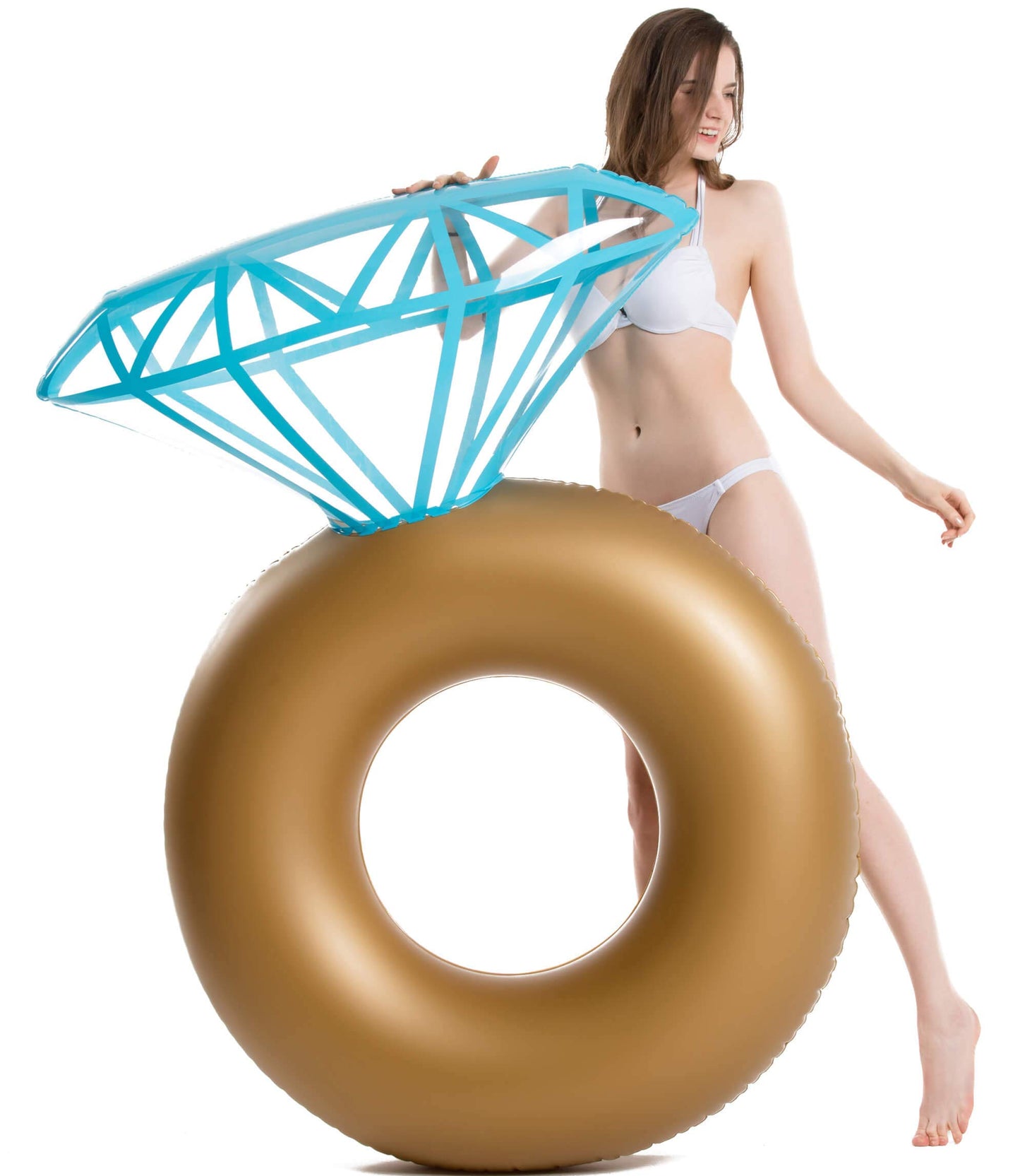 Jasonwell Inflatable Diamond Ring Pool Float - Engagement Ring Bachelorette Party Float Stagette Decorations Swimming Tube Floaty Outdoor Water Lounge for Adults & Kids Gold