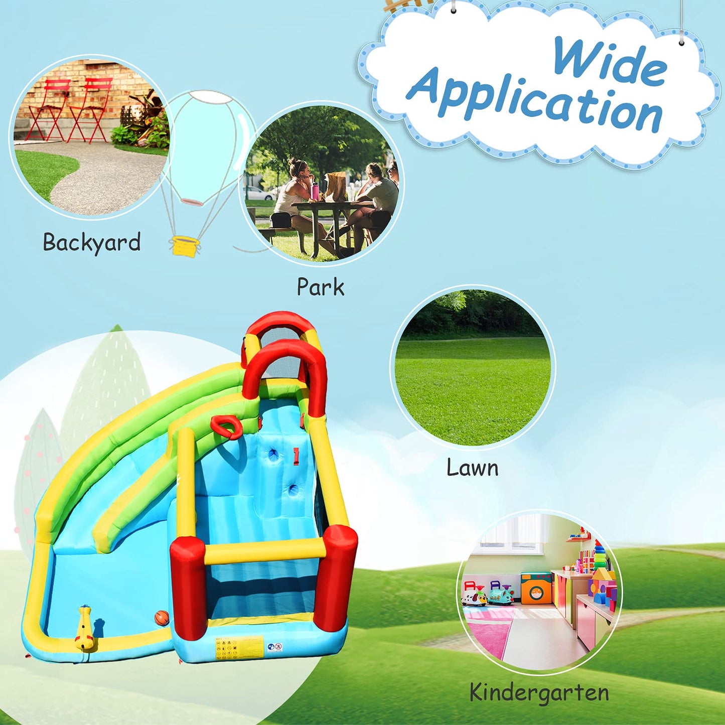 HONEY JOY Inflatable Water Slide, Water Bounce House & Water Park w/Splash Pool & Slides, Climbing Wall, Indoor Outdoor Blow up Water Slides Inflatables for Kids and Adults Backyard(with 480w Blower) With 480w Blower