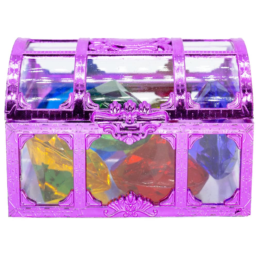 Hercugifts Diving Gem Pool Toy Colorful 6 Big Diamond Set with Treasure Pirate Box Summer Swimming Gem Diving Teaching Toy Sinking Gem Pool Toy (Purple) Purple
