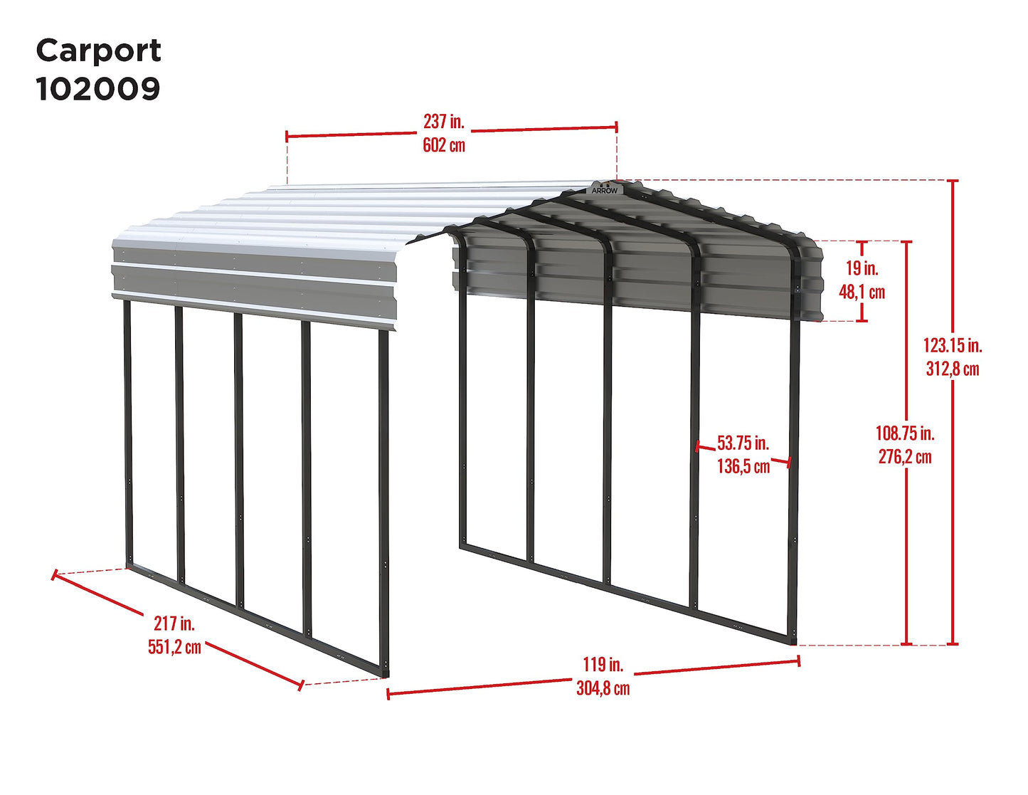 Arrow Carport, 10 ft. x 20 ft. x 9 ft. Charcoal 10' x 20' x 9'