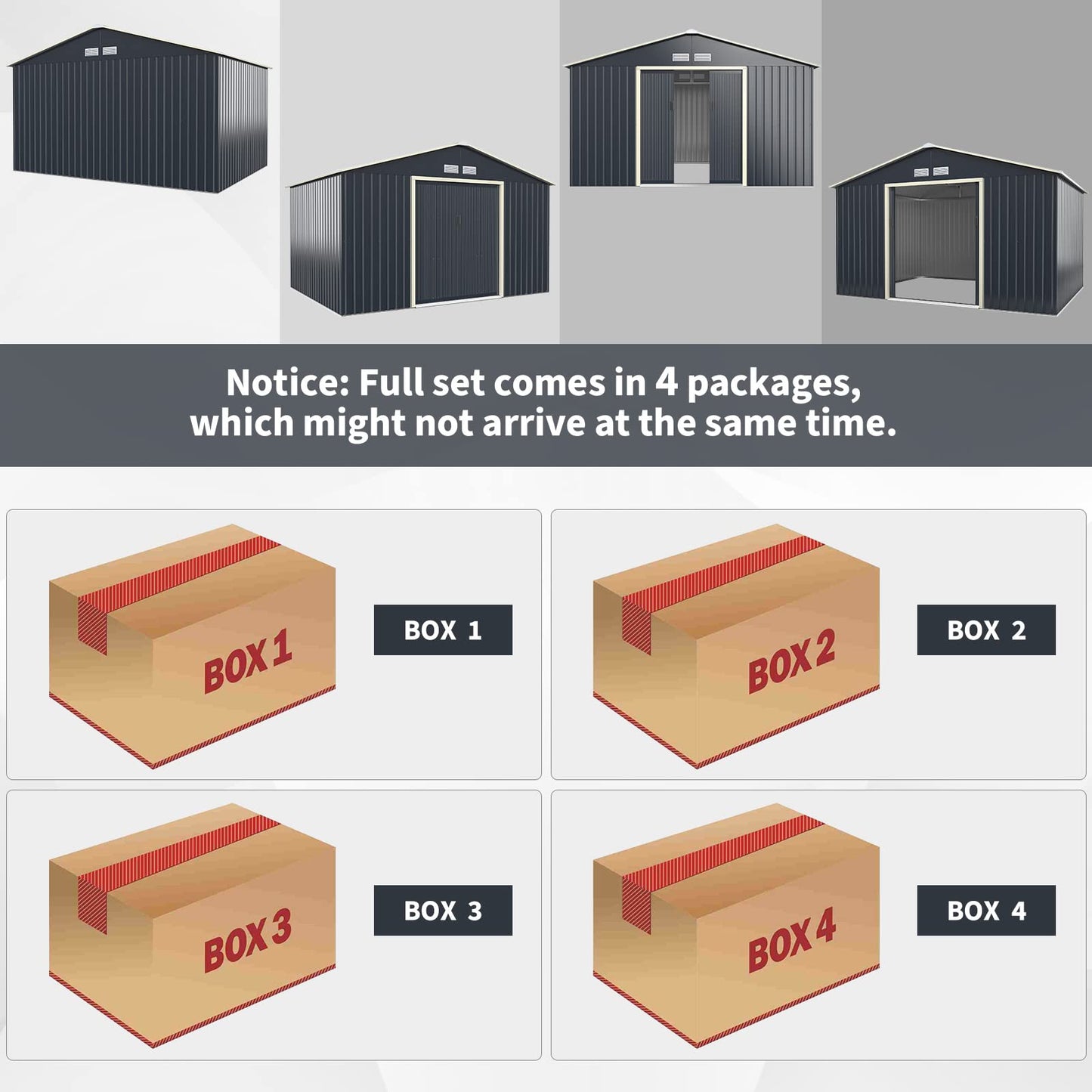 Goplus Abri de rangement en métal 11' X 8' Organisateur de bâtiment extérieur avec 4 aérations et double porte coulissante pour jardin, arrière-cour, ferme (11' X 8') 11' X 8'