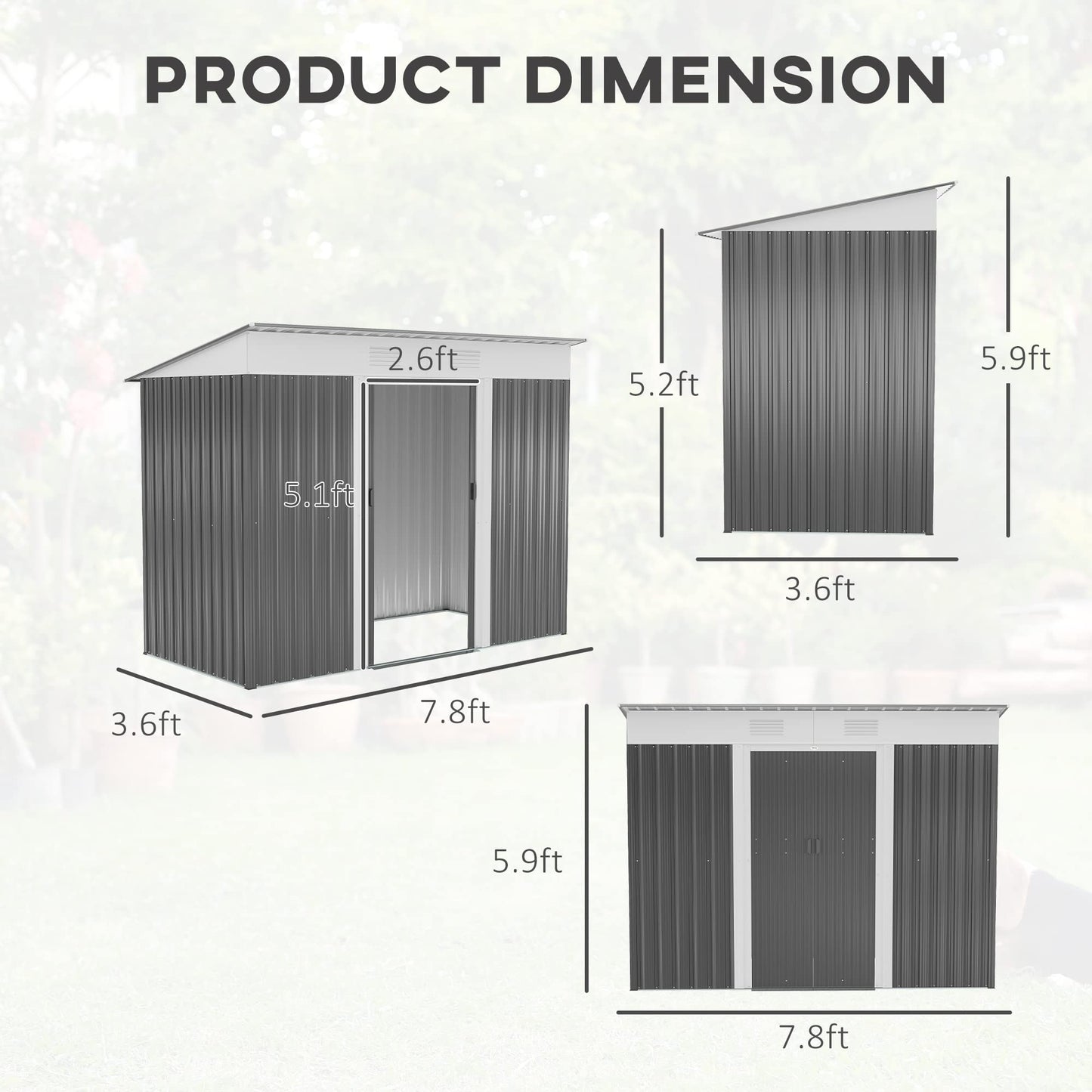 Outsunny Abri de rangement extérieur en métal de 2,4 x 1,2 m, organiseur de rangement pour outils de jardin avec portes coulissantes, serrure et 2 aérations, pour jardin, terrasse, pelouse, gris 2,4 x 1,2 m