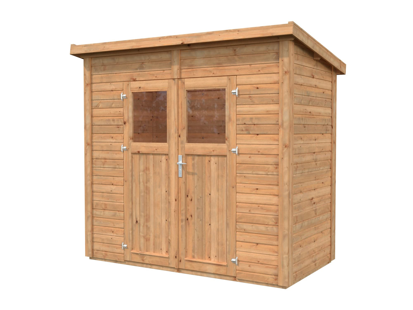 Leisure Season Urbano Kit d'abri de jardin moderne résistant aux intempéries avec sol, portes, fenêtres en plexiglas, toit en pente – Kit d'abri de jardin en bois d'épicéa nordique – Marron moyen, 2,4 x 1,2 m (URB8X47853)