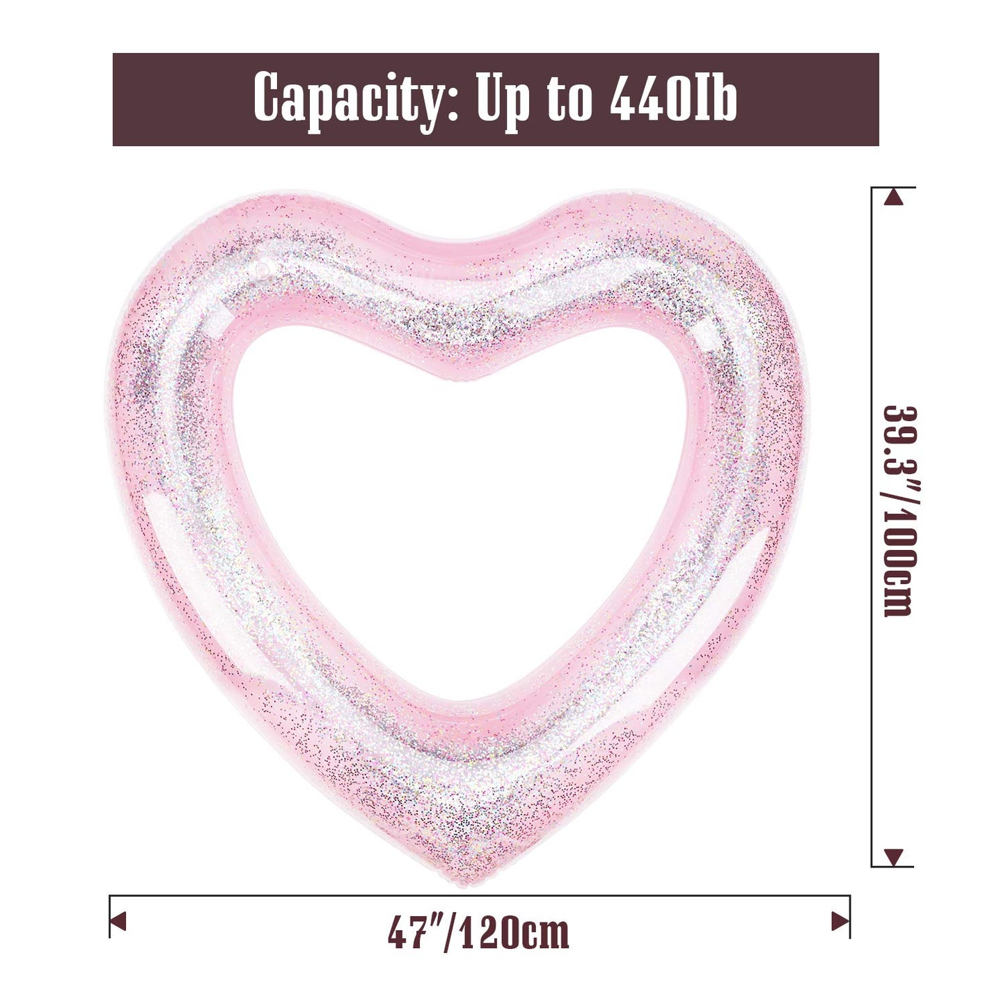 MoKo Inflatable Pool Float for Kids Adults, Clearance Heart Shaped Swim Ring 120cm Diameter Summer Swimming Tube Water Fun Beach Party Pool Toys Swimming Circle Glitter Pink