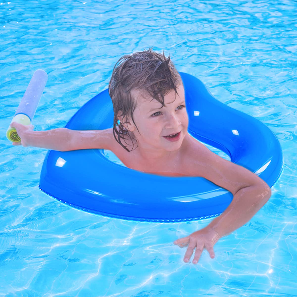 SUNSHINE-MALL Inflatable Swim Rings, Heart Shaped Swimming Pool Float Loungers Tube, Water Fun Beach Party Toys for Kids, Adults Blue
