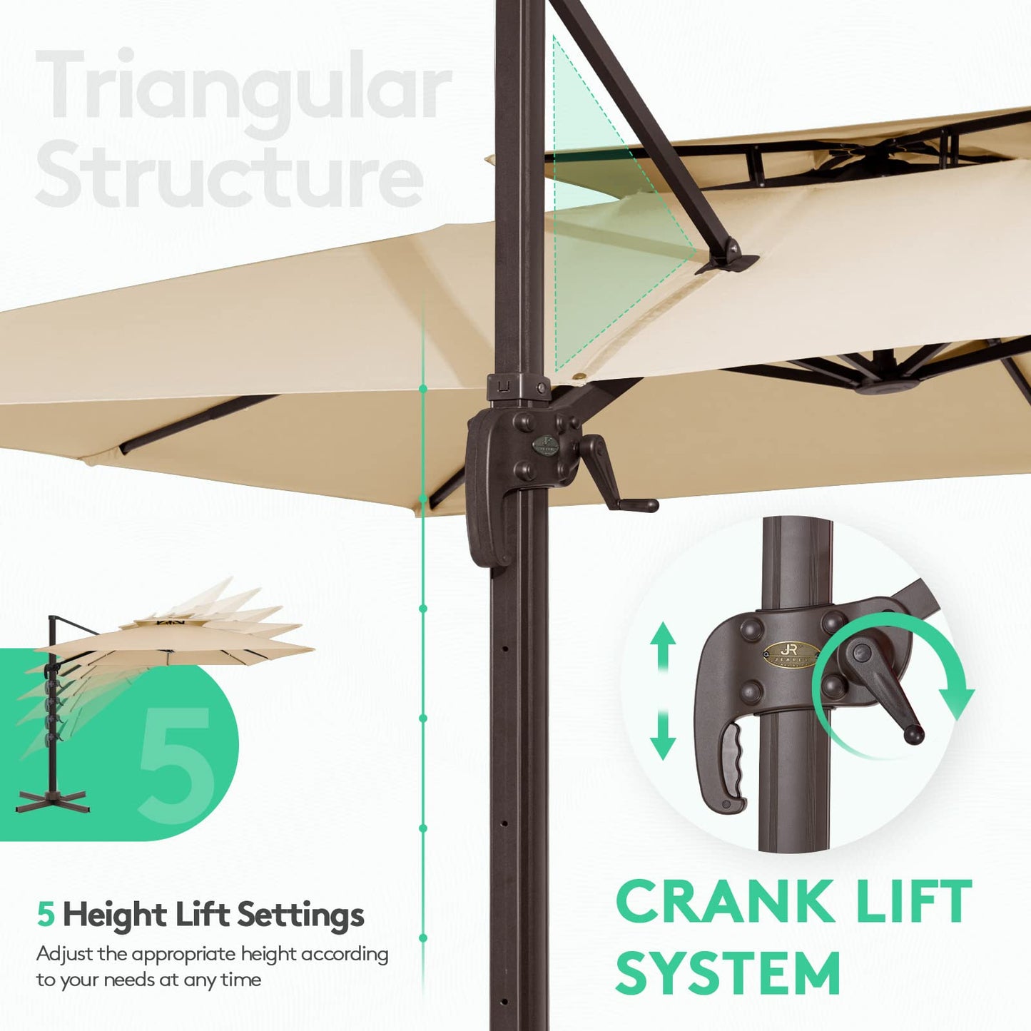 Parasol de patio carré en porte-à-faux 11FT Beige