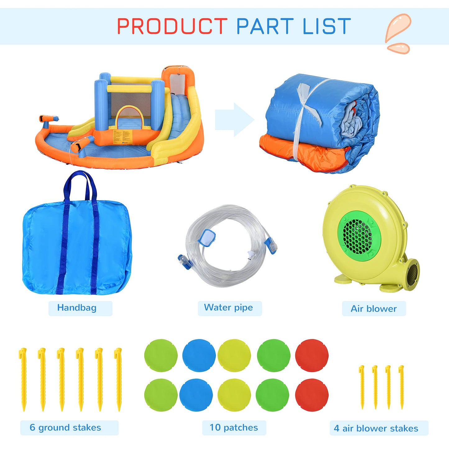 Outsunny Kids Inflatable Water Slide 5-in-1 Bounce House Water Park Jumping Castle with Water Pool, Slide, Climbing Walls, & 2 Water Cannons, 450W Air Blower