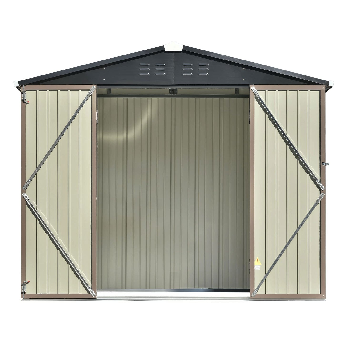 Tensun Patio 7.8' x 6.4' x 6' Bike Shed Garden Shed with Ground Base, Metal Storage Shed with Lockable Doors, Tool Cabinet with Vents and Foundation Frame for Backyard, Lawn, Garden, Brown Brown-1
