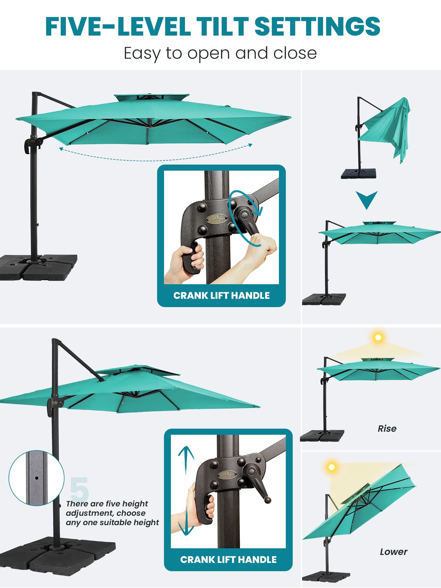 Parasol de patio en porte-à-faux carré 10 pieds bleu ciel