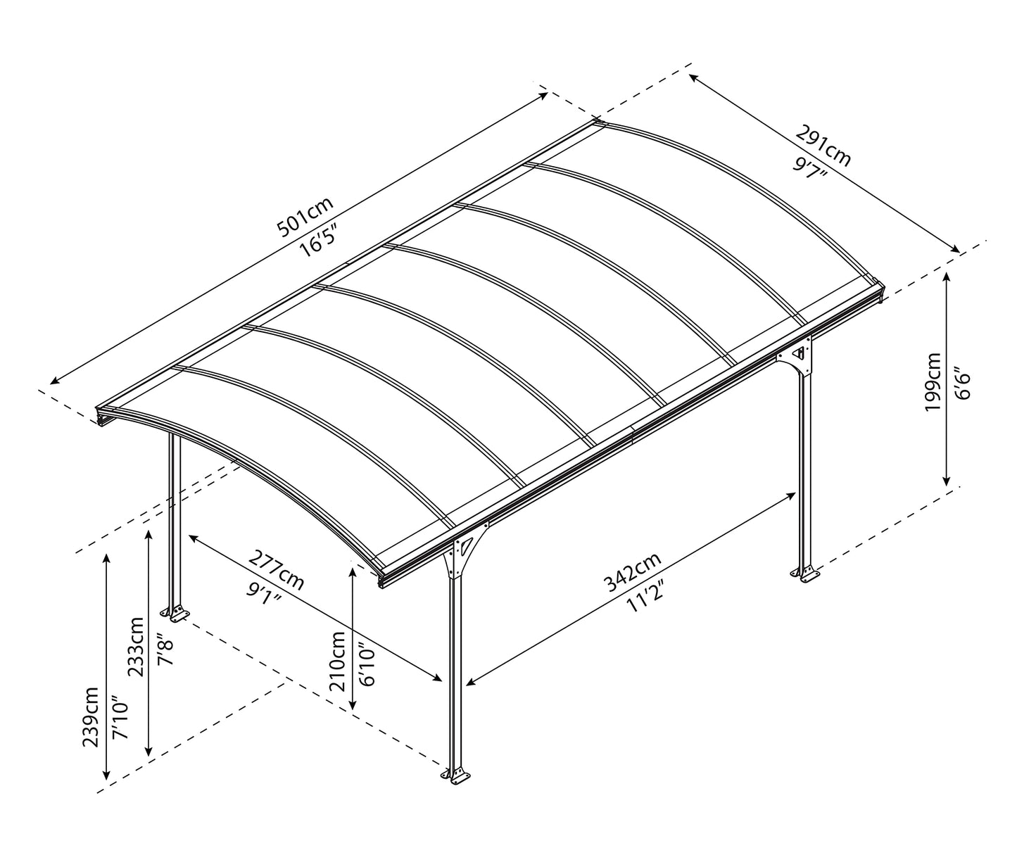 Palram - Carport Canopia Vitoria Gris Toit Arqué
