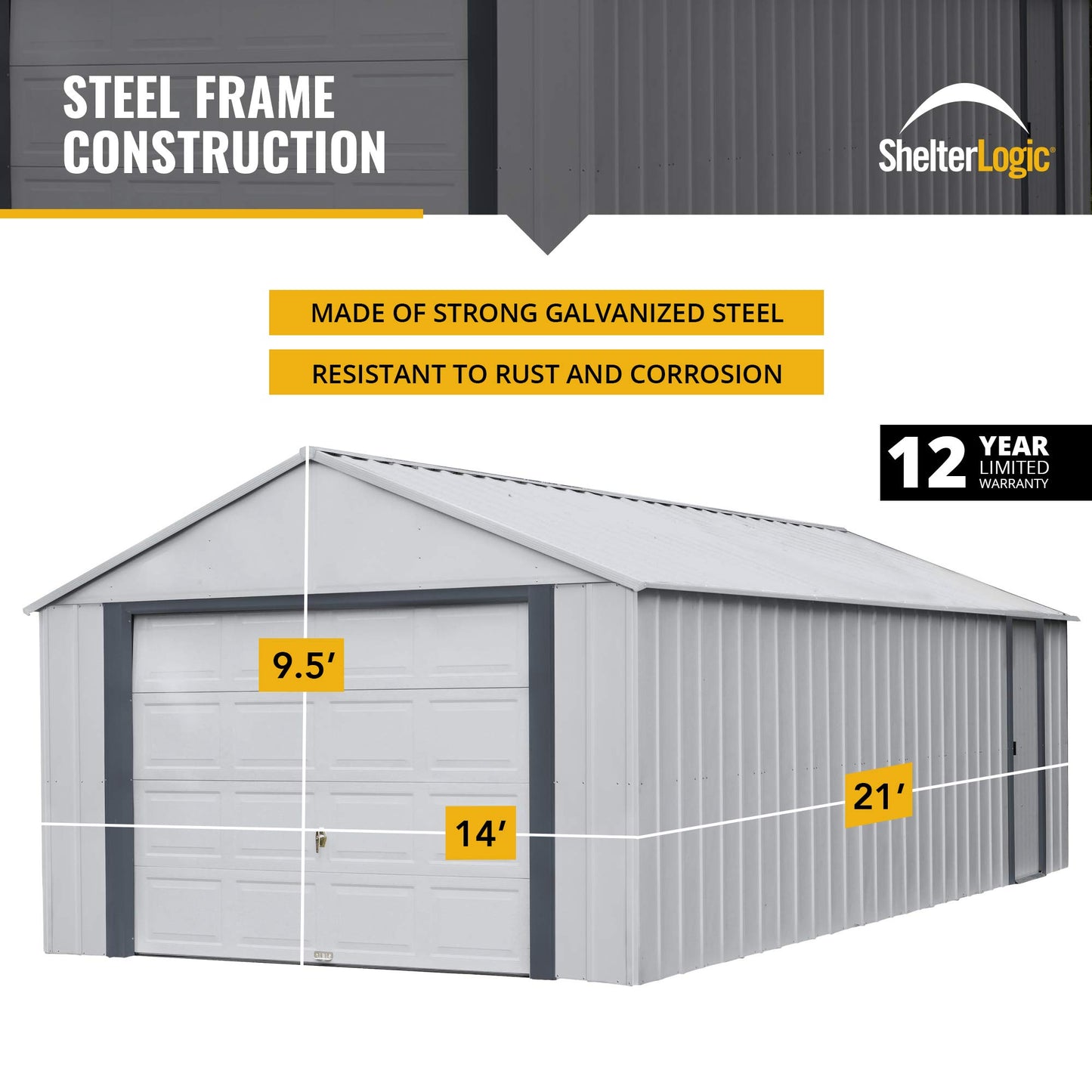 Arrow Shed 14' x 21' Garage Murryhill Murs extra hauts en acier galvanisé Hangar préfabriqué Bâtiment de stockage, 14' x 21', Gris flûte 14' x 21'