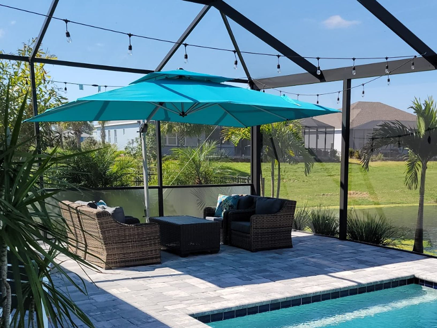 Patio Umbrella Outdoor Rectangle 10' X 13' Turquoise Blue