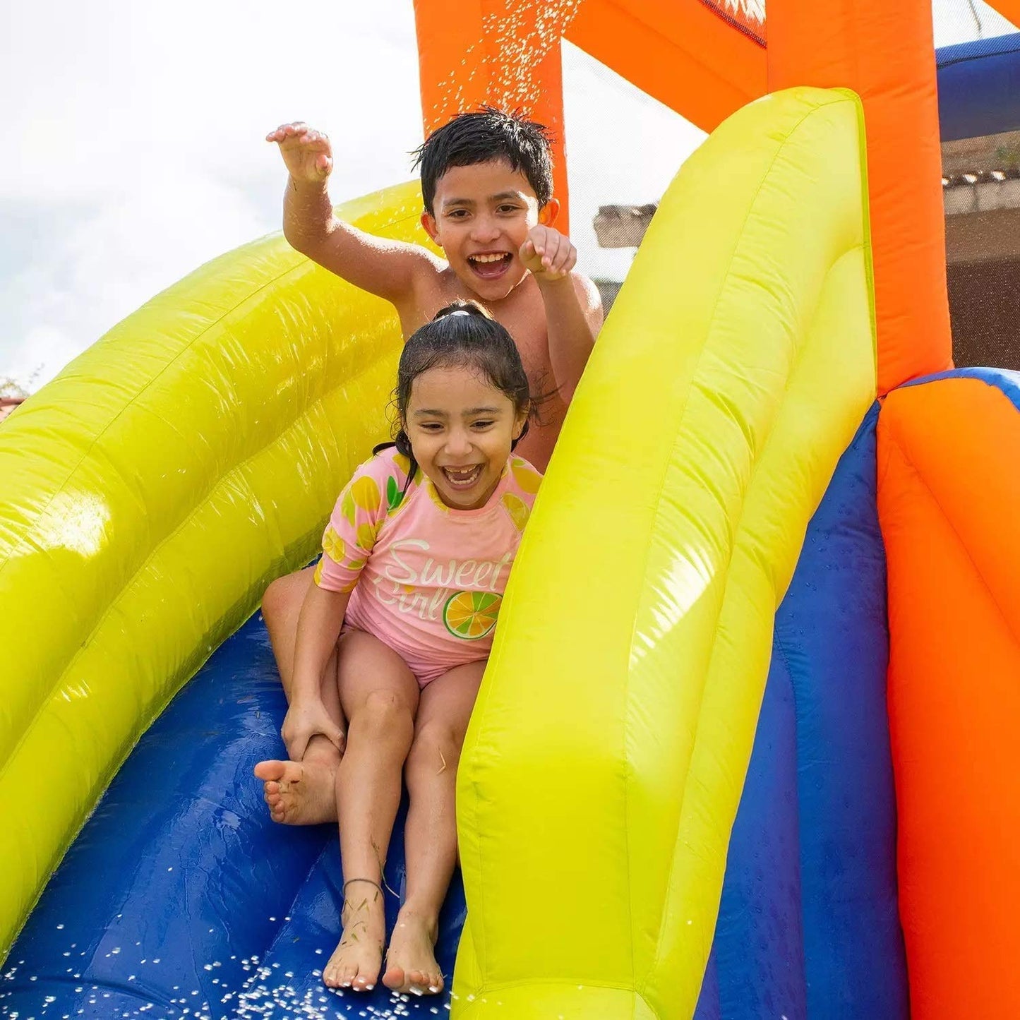 Corson Tools Splash and Slide Climb Inflatable Water Blob, Climbing Wall, and Pool Area | Outdoor Summer Fun for Kids & Families with Air Blower My First Waterslide