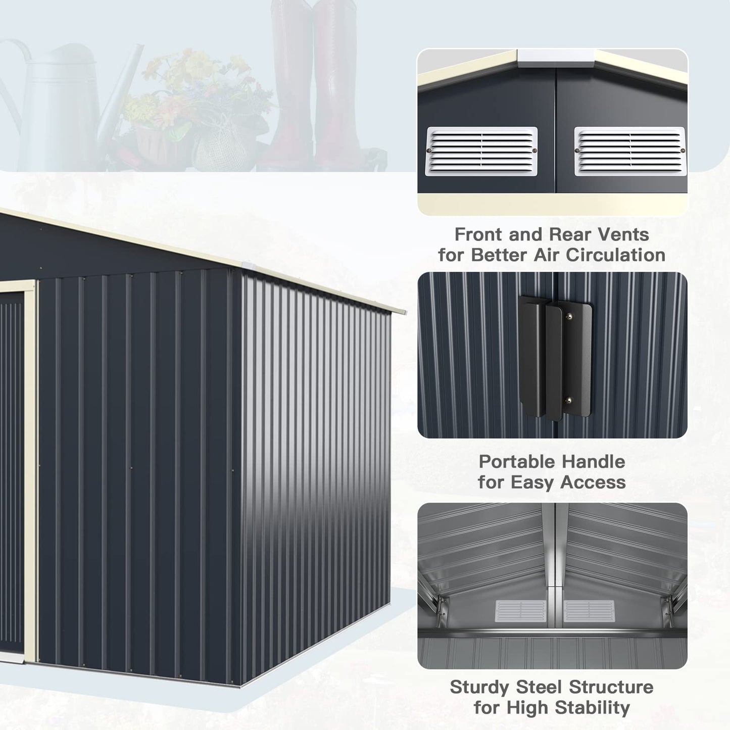 Giantex Outdoor Storage Shed with Double Sliding Door, Galvanized Metal Garden Storage Room, Front and Back Vent, Weather Resistant Tool Storage Shed for Backyard, Patio, Lawn (11 x 8 FT) 11 x 8 FT
