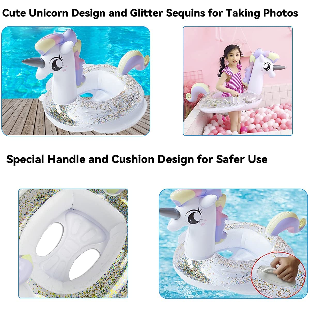 CICITOYWO Toddler Pool Floats, Kids Adult Inflatable Float Raft with Handle, Water Swim Beach Floaties Toys Party Supplies, Baby Swimming Ring for 2-8 Years Old Kid Unicorn for Toddler